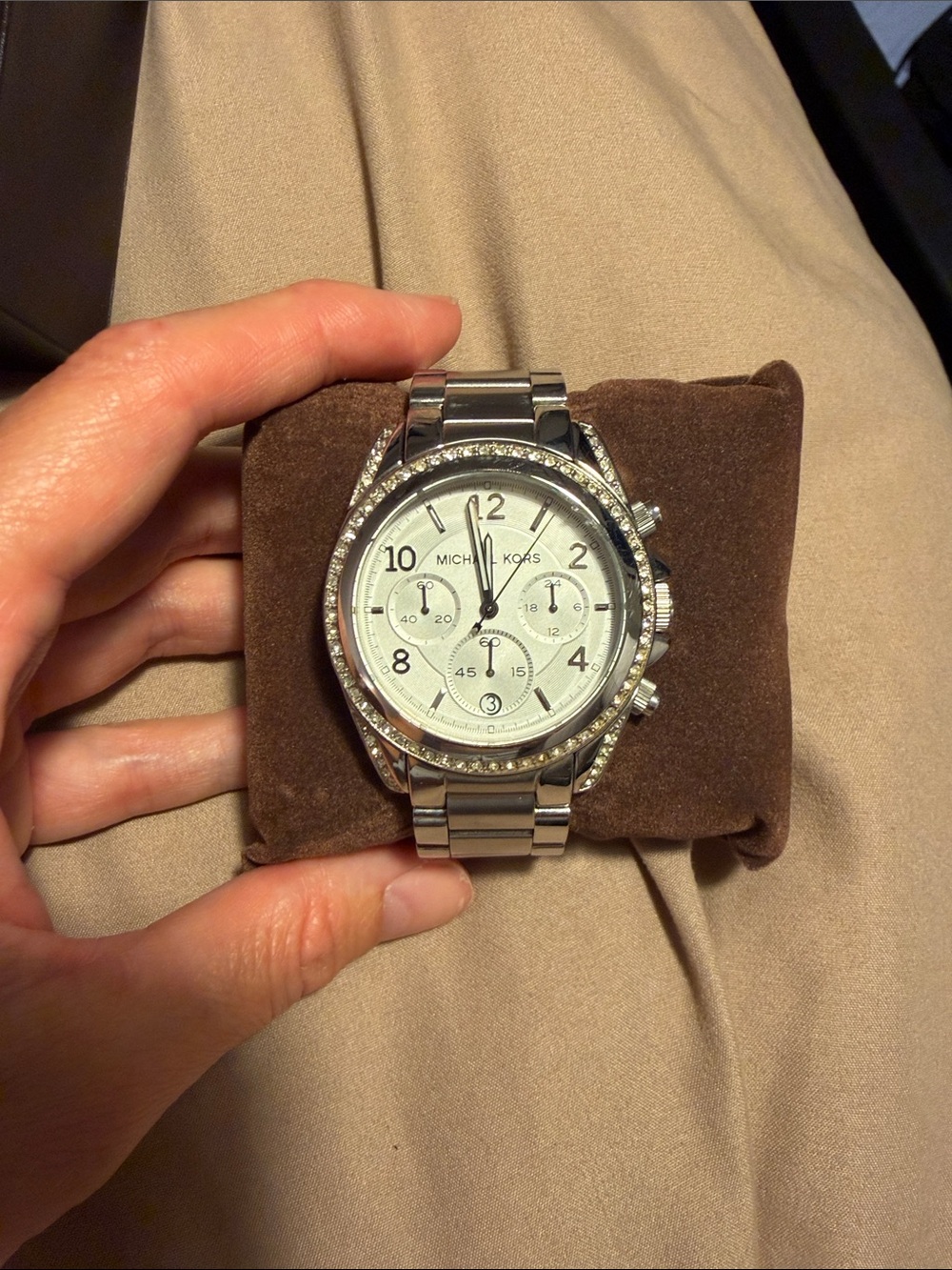 Michael Kors Silver Crystal-Accent Stainless Steel Chronograph Watch